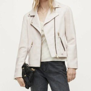 AllSaints White Dalby Leather Biker Jacket